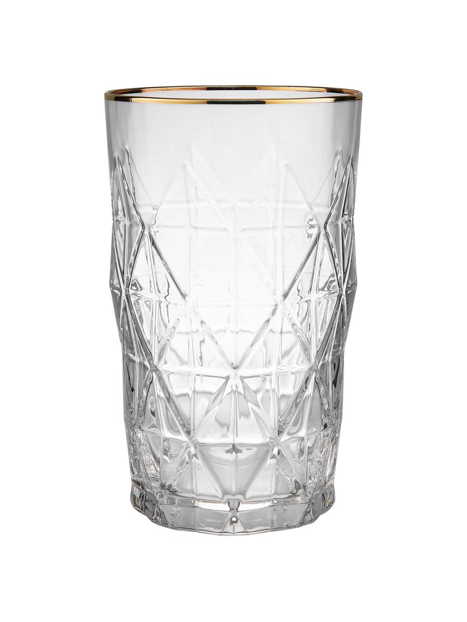 Sklenice na long drink se strukturálním vzorem Upscale, 6 ks, Sklo, Transparentní se zlatým okrajem, Ø 8 x V 14 cm, 460 ml