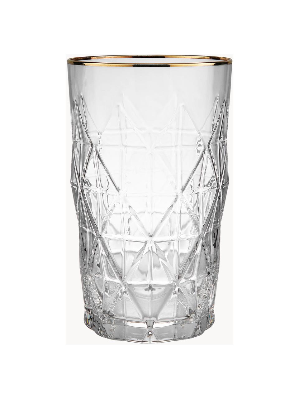 Bicchiere da long drink eleganti con motivo strutturato Upscale 6 pz, Vetro, Trasparente, dorato, Ø 8 x Alt. 14 cm, 460 ml