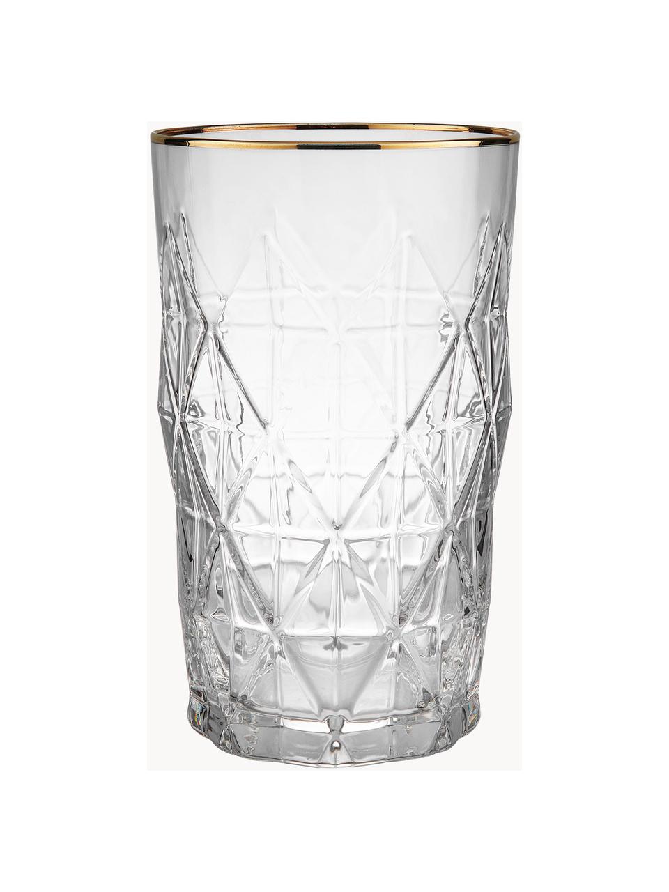 Vasos highball con relieves Upscale, 6 uds., Vidrio, Transparente, dorado, Ø 8 x Al 14 cm, 460 ml