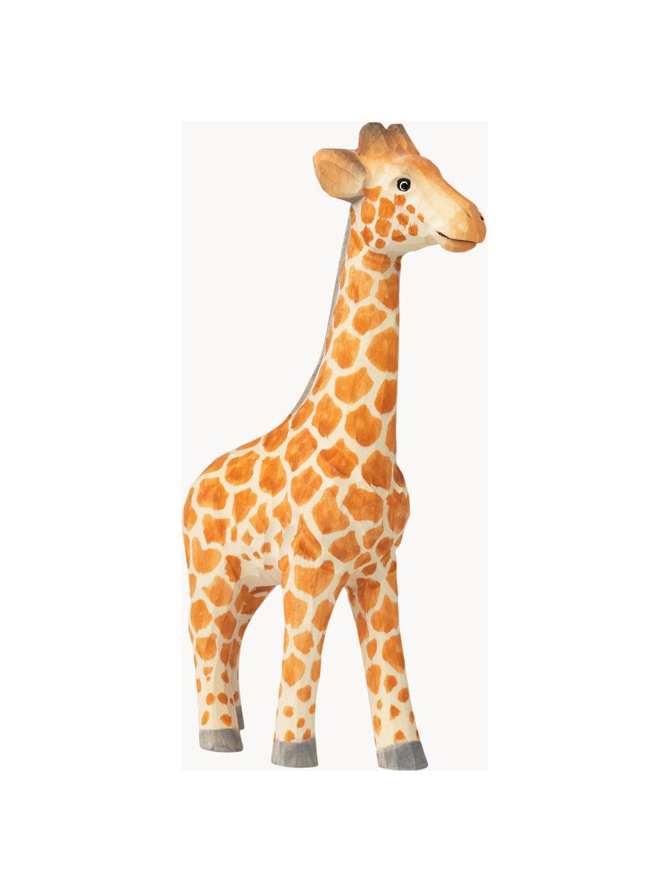 Girafe de jeu artisanale Animal, Bois de tremble, Orange, jaune, larg. 13 x haut. 22 cm