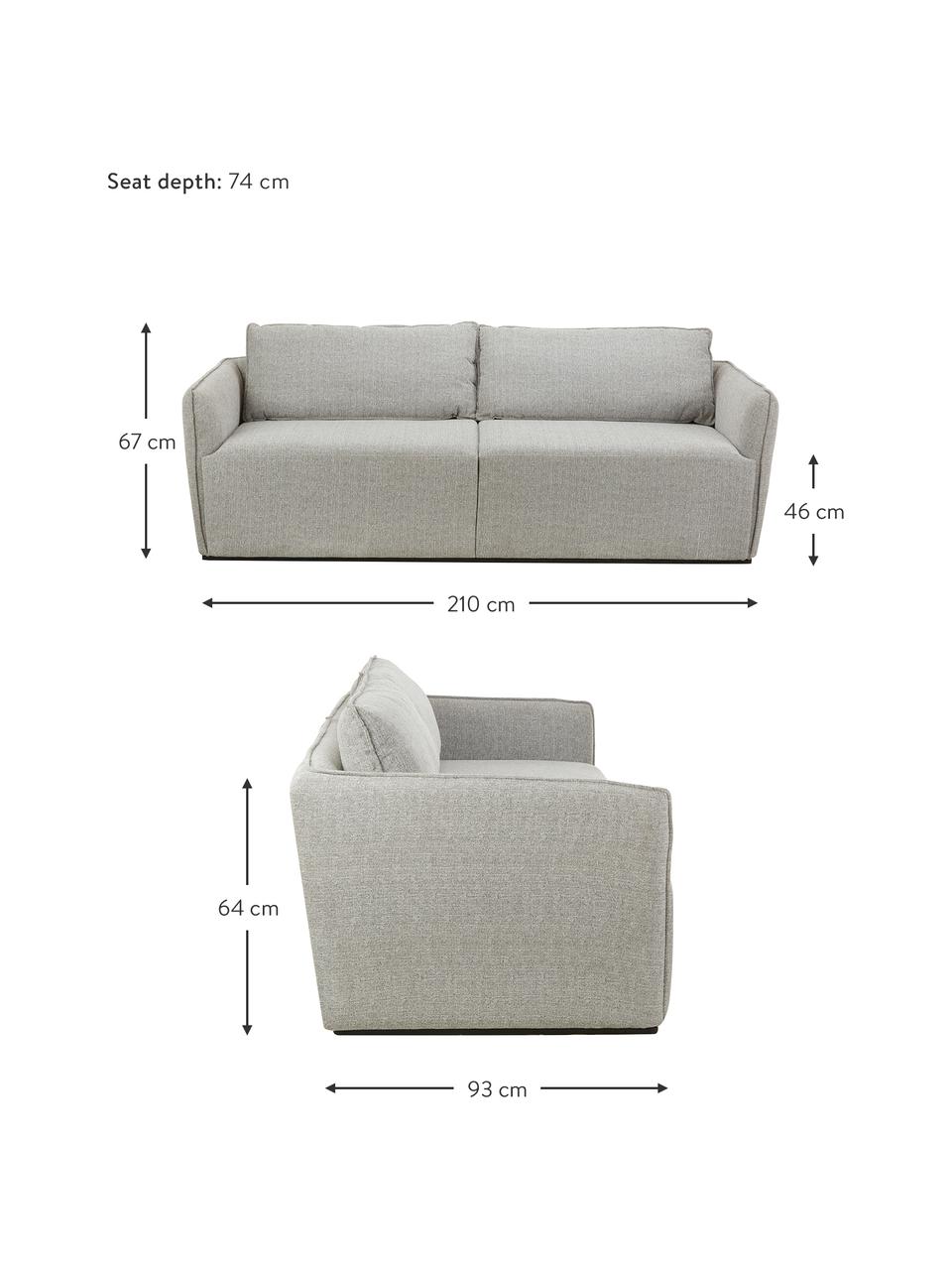 Sofa John (3-osobowa), Tapicerka: 100% poliester Dzięki tka, Stelaż: lite drewno jesionowe, eu, Nogi: tworzywo sztuczne, Szara tkanina, S 210 x D 98 cm