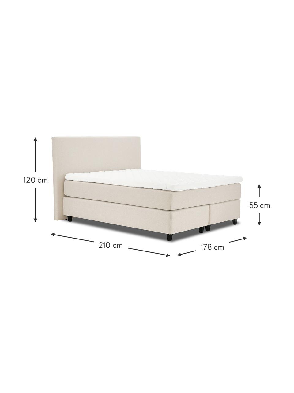 Letto boxspring premium in tessuto beige Eliza, Materasso: nucleo a 5 zone di molle , Struttura: legno di pino massiccio, Piedini: legno di betulla massicci, Tessuto beige, 140 x 200 cm, durezza 2