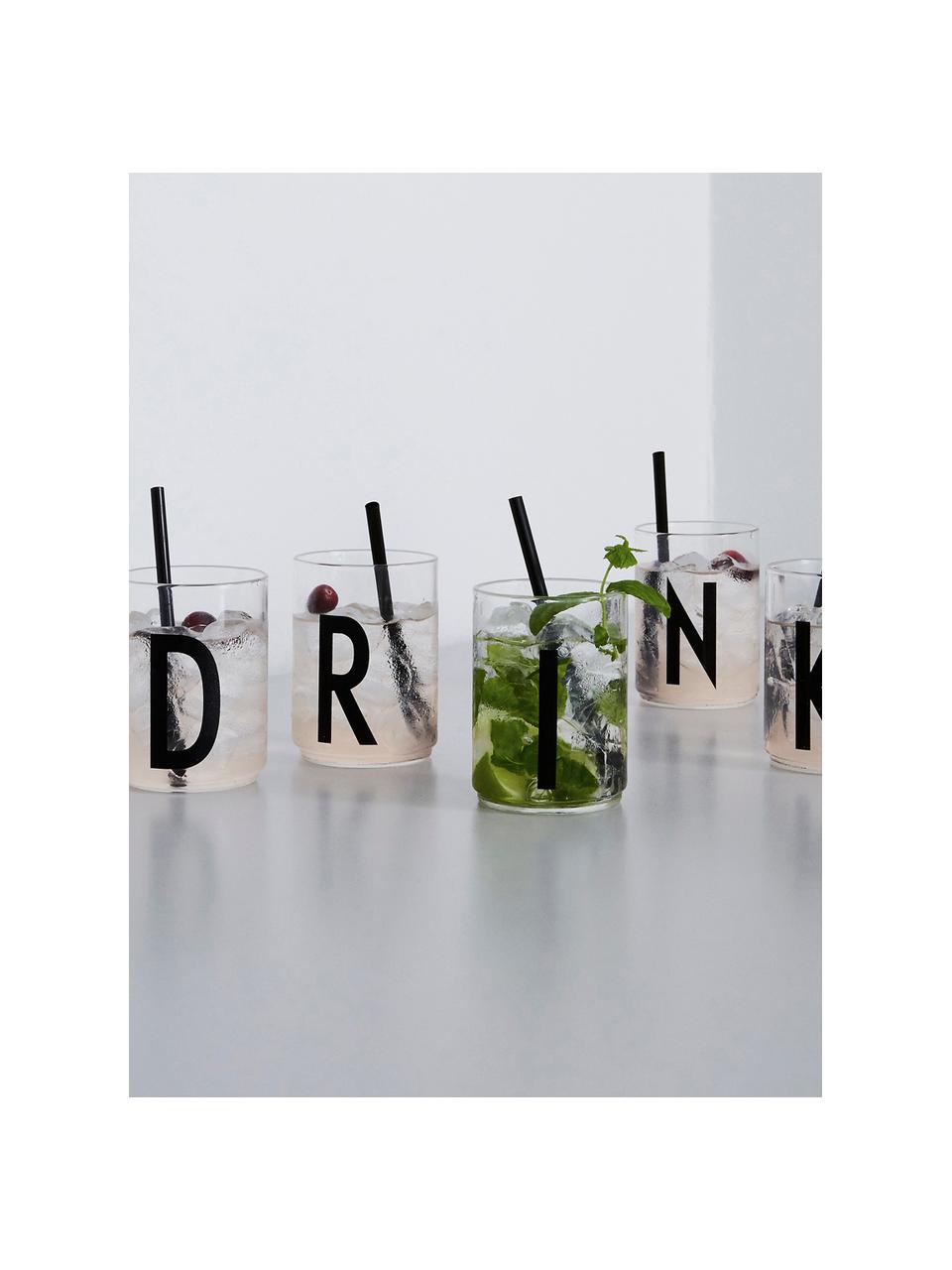 Design waterglas Personal met letters (varianten van A tot Z), Borosilicaatglas, Transparant, zwart, Waterglas A, 300 ml