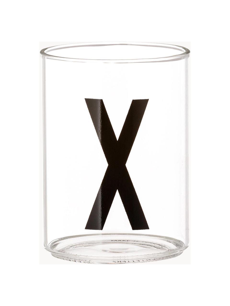 Bicchiere di design in vetro con lettera Personal (varianti dalla A alla Z), Vetro borosilicato, Trasparente, nero, Bicchiere per l'acqua A, 300 ml