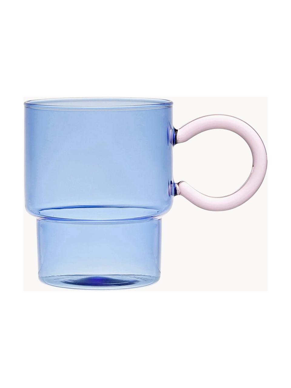Set de tazas de vidrio The Belle, 2 uds., Vidrio, Azul, rosa pálido, Ø 13 x Al 10 cm, 330 ml
