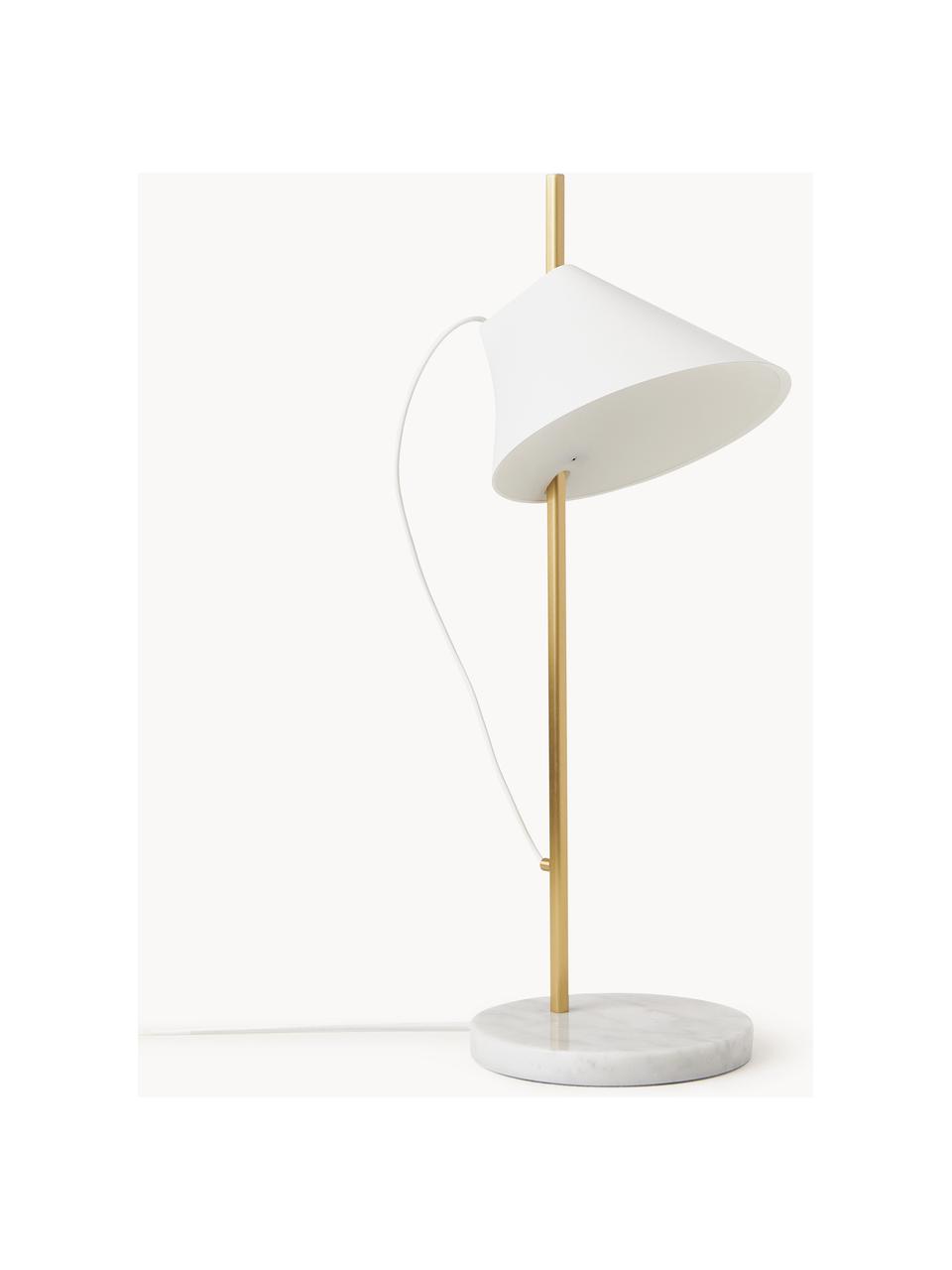 Veľká stmievateľná stolová LED lampa Yuh, Biela, mramorovaná, mosadzná, Ø 20 x V 61 cm