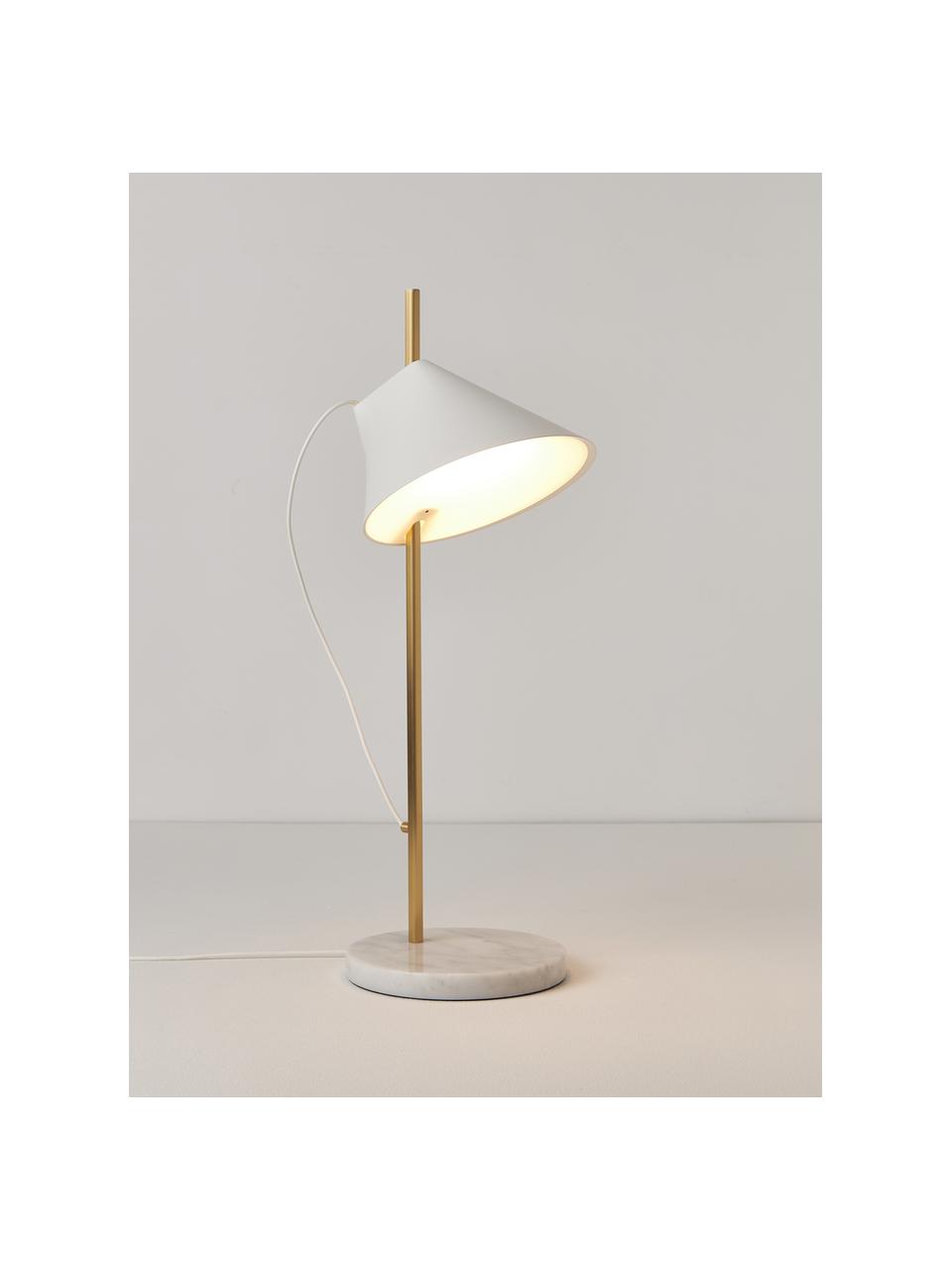 Veľká stmievateľná stolová LED lampa Yuh, Biela, mramorovaná, mosadzná, Ø 20 x V 61 cm