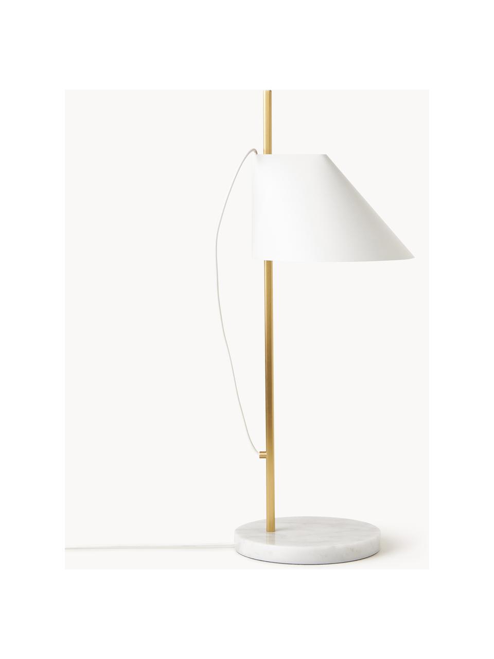 Veľká stmievateľná stolová LED lampa Yuh, Biela, mramorovaná, mosadzná, Ø 20 x V 61 cm