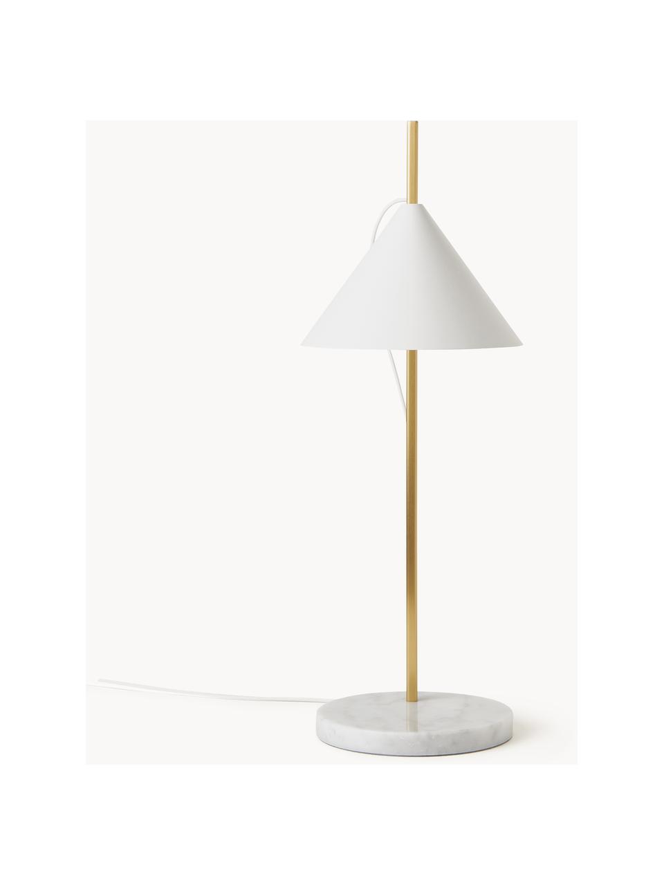 Veľká stmievateľná stolová LED lampa Yuh, Biela, mramorovaná, mosadzná, Ø 20 x V 61 cm