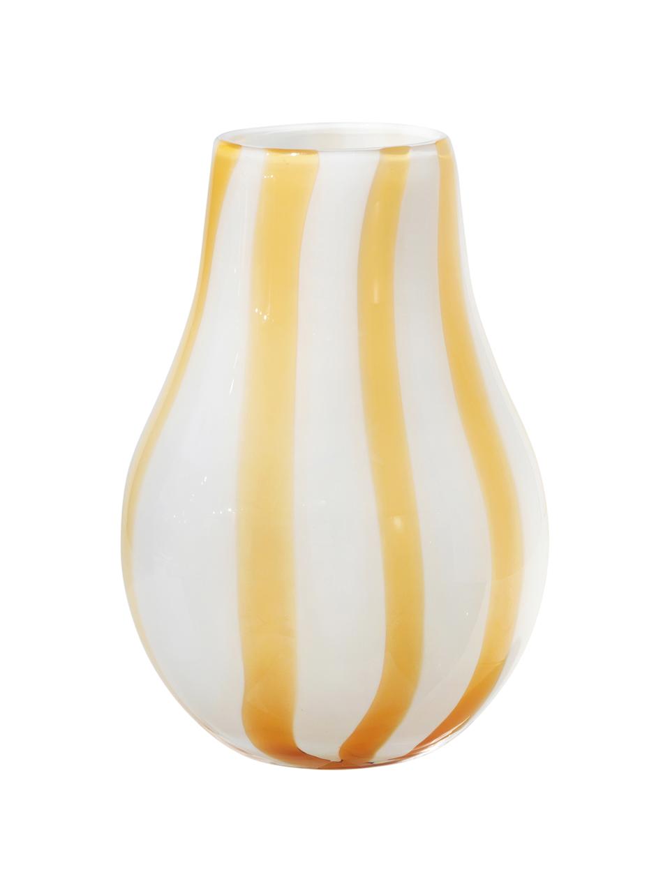 Vaso di design in vetro soffiato Adela, Vetro soffiato, Bianco, giallo, Ø 16 x Alt. 23 cm