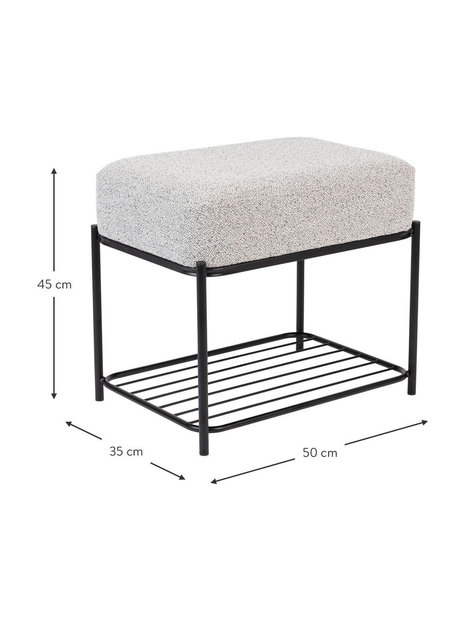 Čalúnená buklé taburetka s policou Milou, Čierna, svetlosivá, Š 50 x V 45 cm