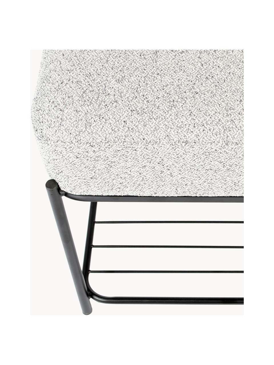 Bouclé čalouněná lavice s poličkou Milou, Světle šedá, černá, Š 50 cm, V 45 cm