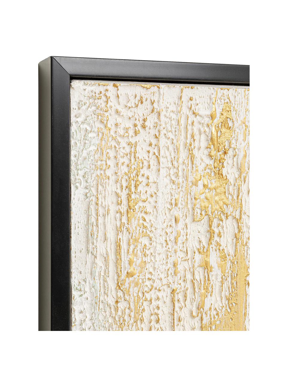 Cuadro en lienzo pintado a mano Abstract, Blanco, dorado, An 80 x Al 120 cm