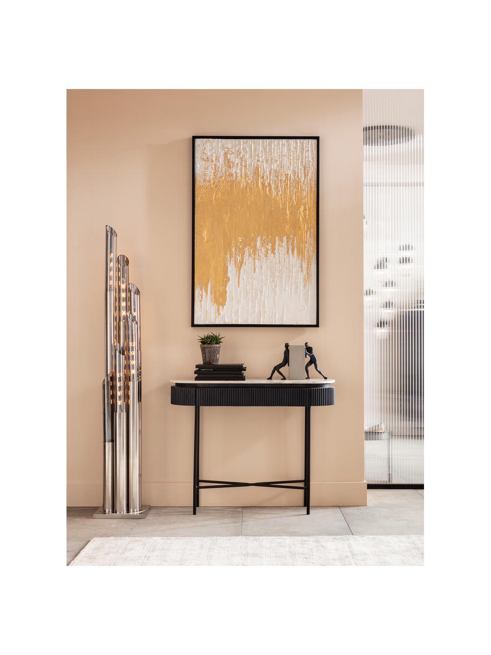 Handbeschilderde canvasdoek Abstract, Frame: dennenhout, Goudkleurig, zwart, B 80 x H 120 cm