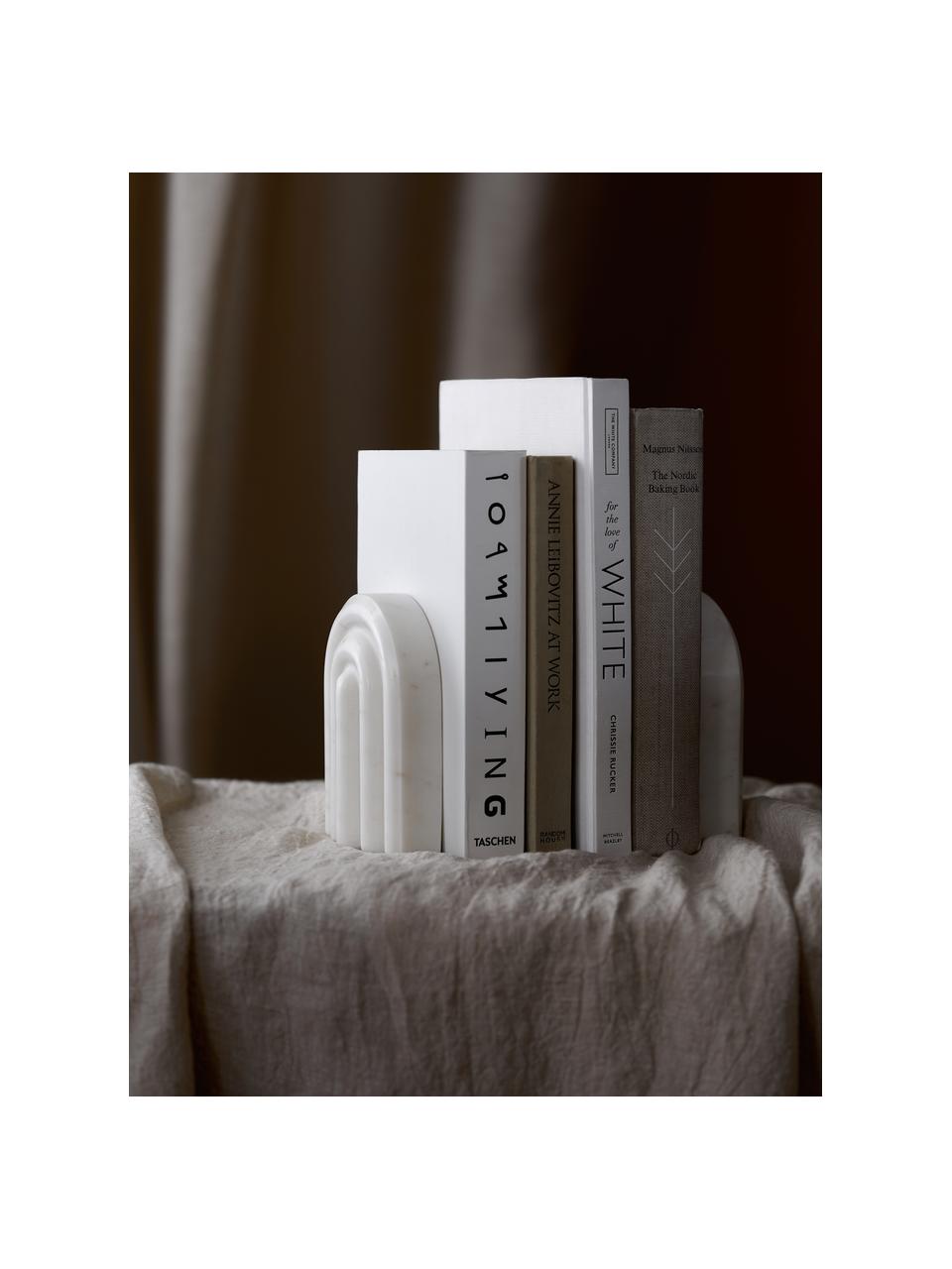 Podpórka do książek z marmuru Malie, 2 szt., Marmur, Biały, marmurowy, S 12 cm x W 16 cm