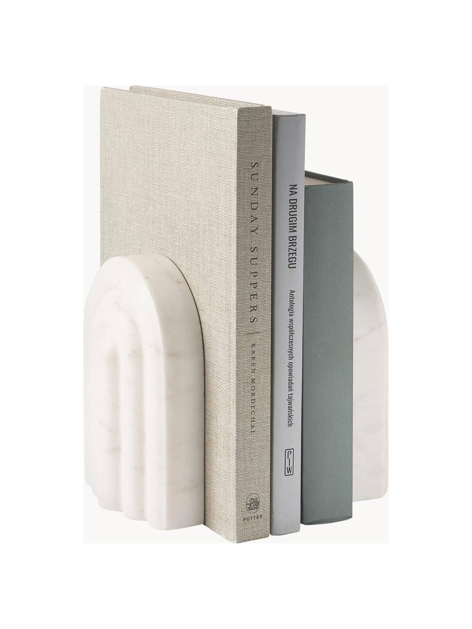 Serre-livres en marbre Malie, 2 pièces, Marbre, Blanc, marbré, larg. 12 x haut. 16 cm