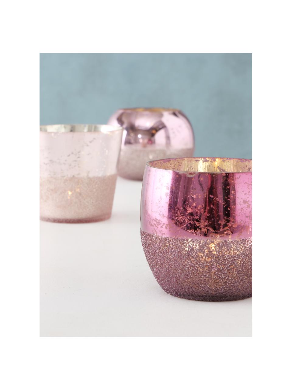 Sada ručně vyrobených svícnů na čajové svíčky Rosetta, 3 díly, Odstíny růžové