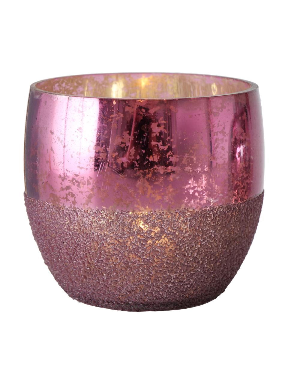 Handgefertigtes Teelichthalter-Set Rosetta, 3-tlg., Glas, Pinktöne, Ø 12 x H 9 cm