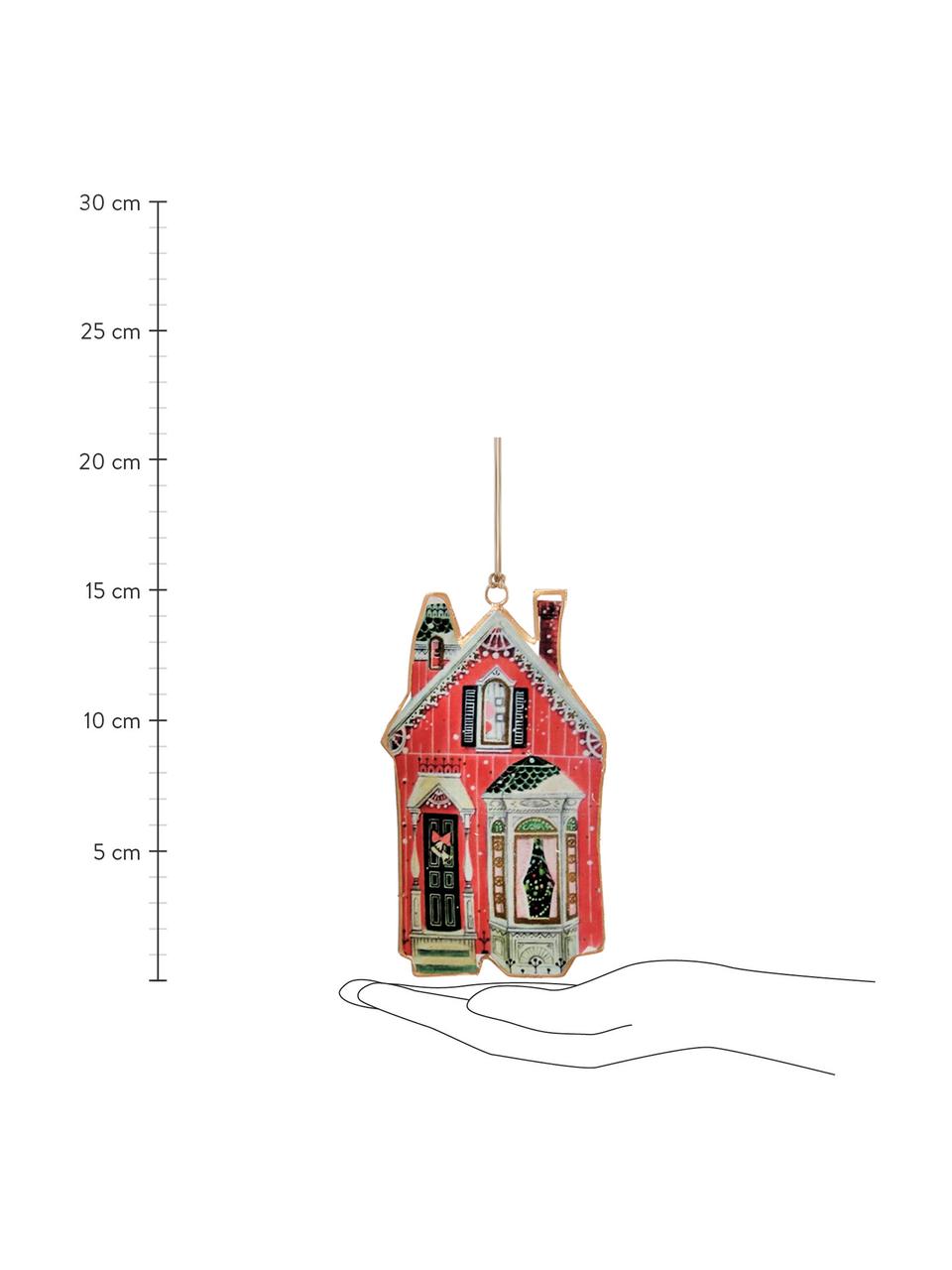 Baumanhänger Houses, 4er-Set, Metall, Rottöne, Grüntöne, Set mit verschiedenen Grössen