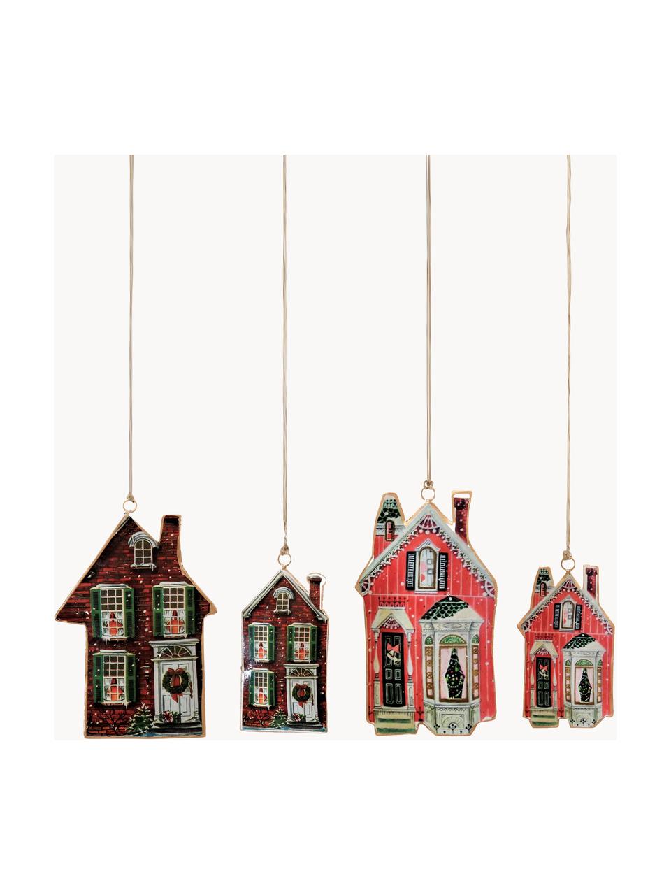 Adornos navideños Houses, 4 uds., Metal, Rottöne, tonos verdes, Set de diferentes tamaños
