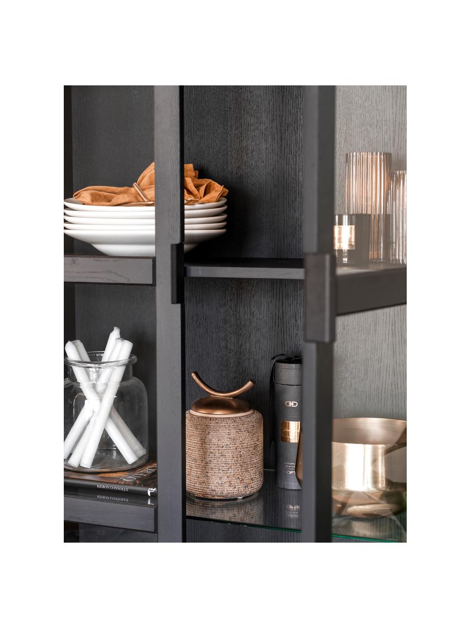 Witryna z ramą z drewna dębowego Everett, Korpus: lite drewno dębowe lakier, Stelaż: metal lakierowany, Czarny, S 95 x W 195 cm