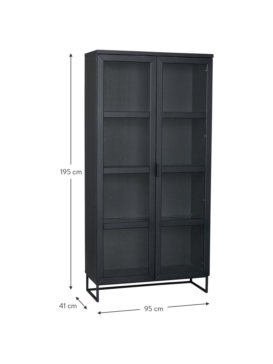 Witryna z ramą z drewna dębowego Everett, Korpus: lite drewno dębowe lakier, Stelaż: metal lakierowany, Czarny, S 95 x W 195 cm