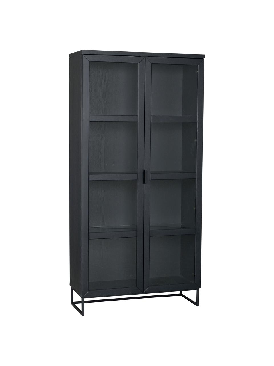 Vitrina de vidrio Everett, Cuerpo: madera de roble maciza pi, Estructura: metal pintado, Negro, An 95 x Al 195 cm