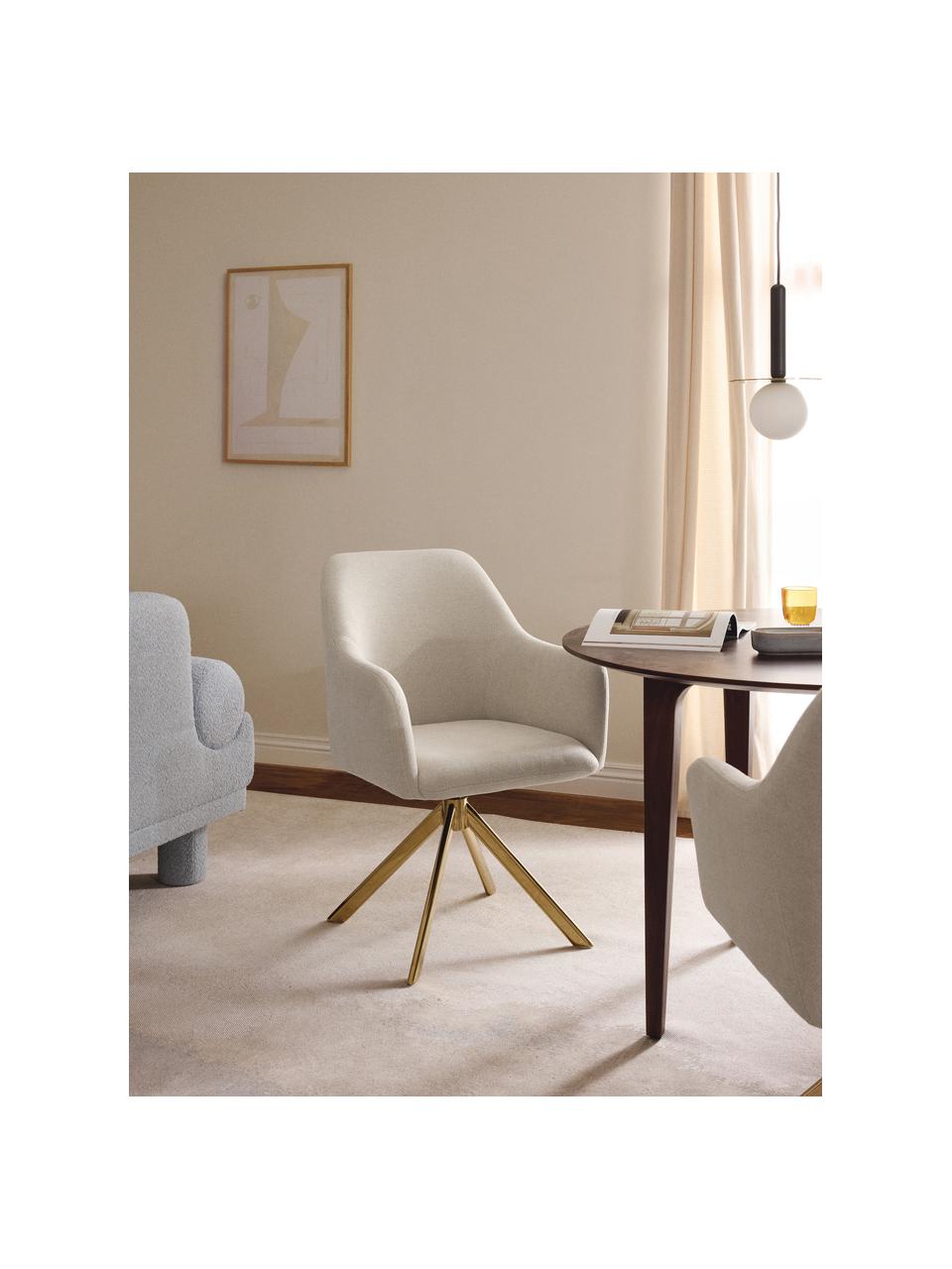 Chaise à accoudoirs pivotante Isla, Tissu blanc cassé, doré haute brillance, larg. 63 x prof. 58 cm