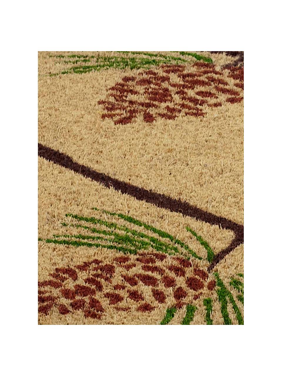 Fußmatte Pine Cones, Oberseite: Kokosfasern, Unterseite: PVC, Beige, Grün, Rot, Braun, 43 x 70 cm