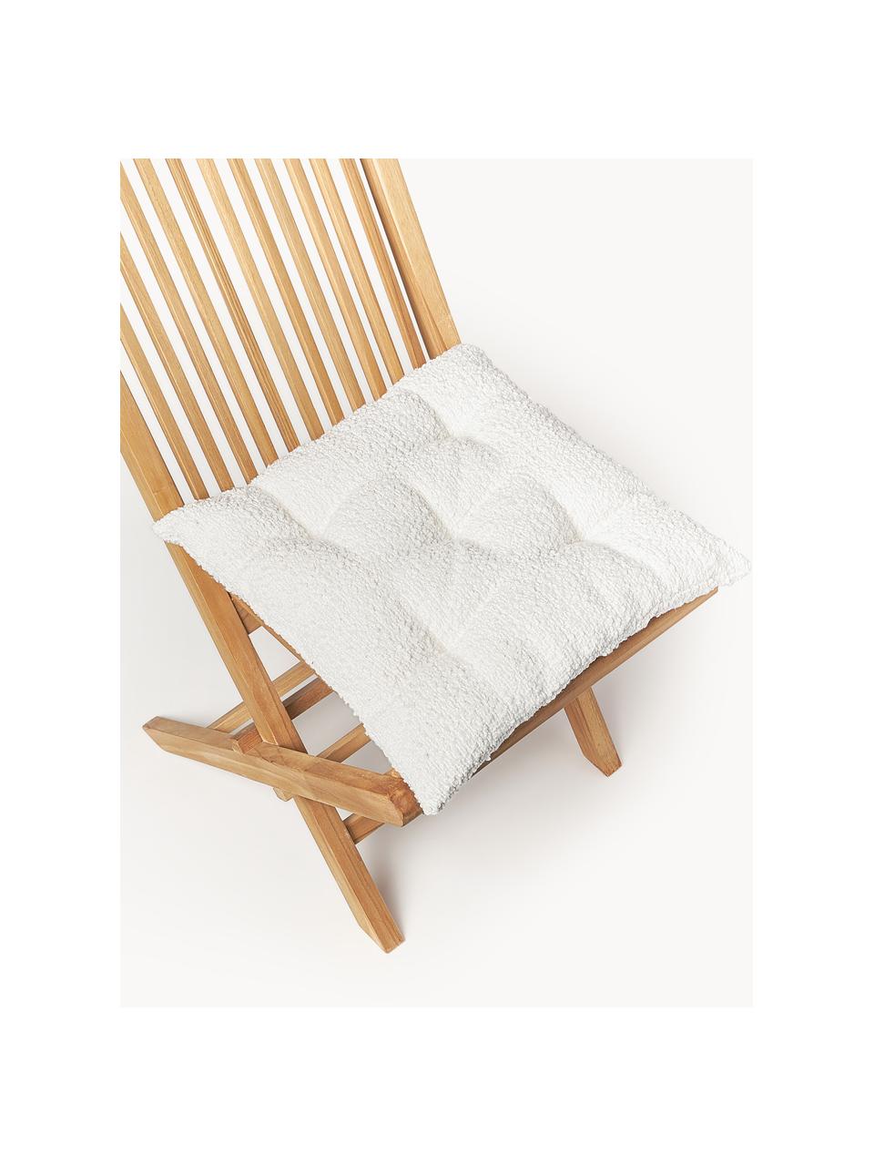 Cojín de asiento en tejido bouclé Bellamie, 2 uds., Funda: tejido bouclé (95% poliés, Bouclé blanco, An 40 x L 40 cm