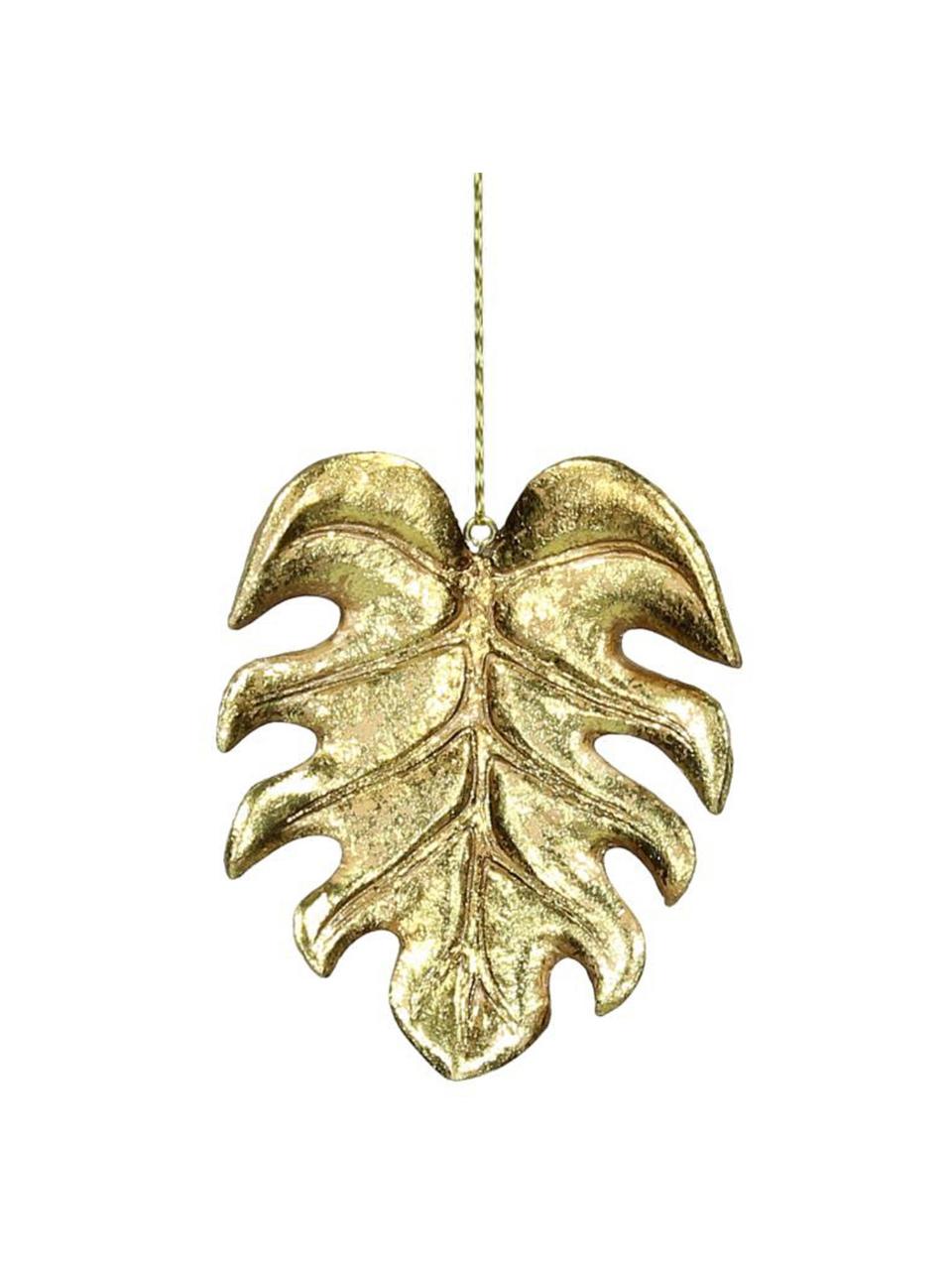 Kerstboomhangers Monstera, 4 stuks, Polyresin, Goudkleurig, 7 x 9 cm