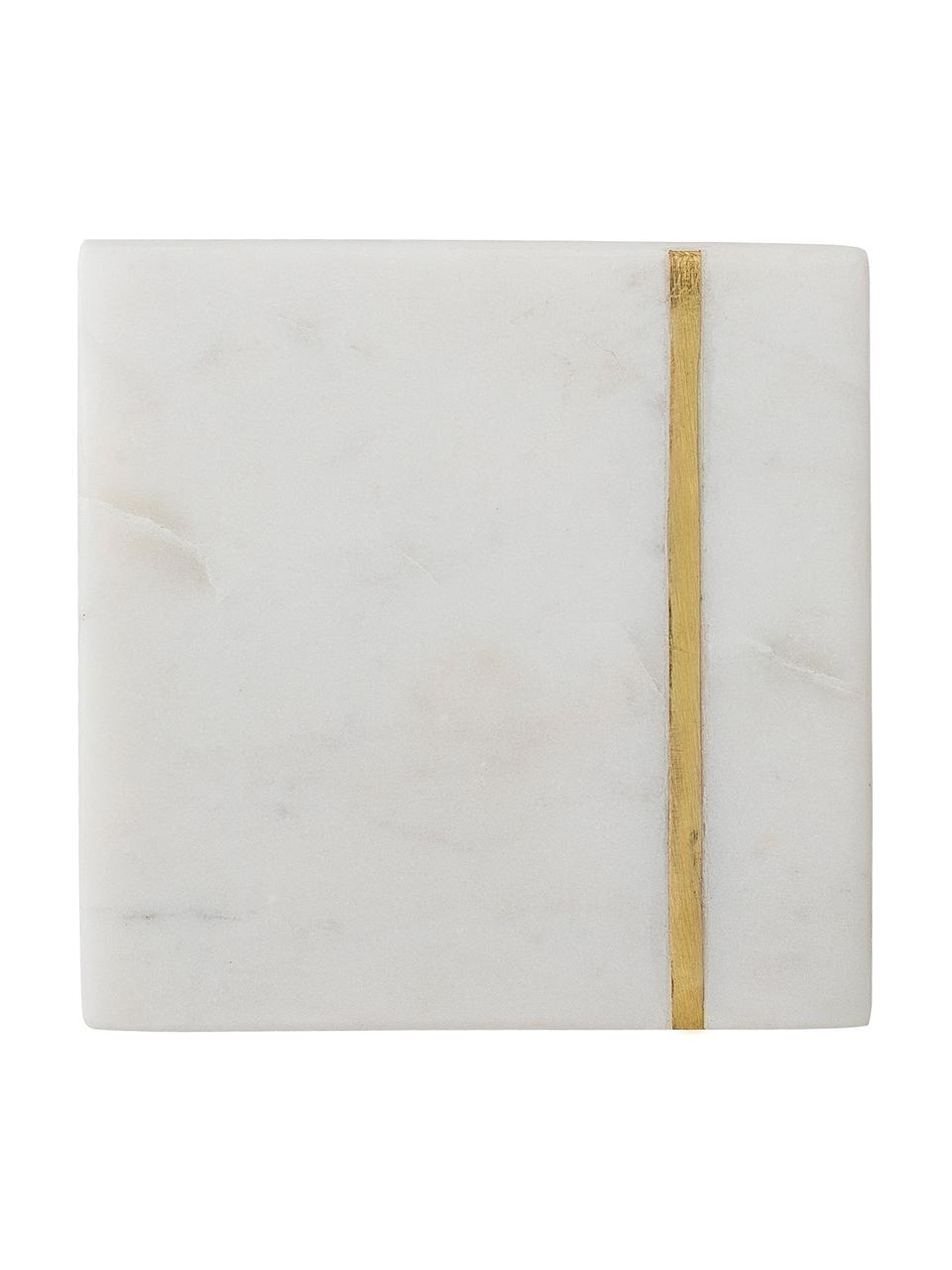 Marmeren onderzetter Tabea, 4 stuks, Marmer, Wit gemarmerd, goudkleurig, B 10  x D 10 cm