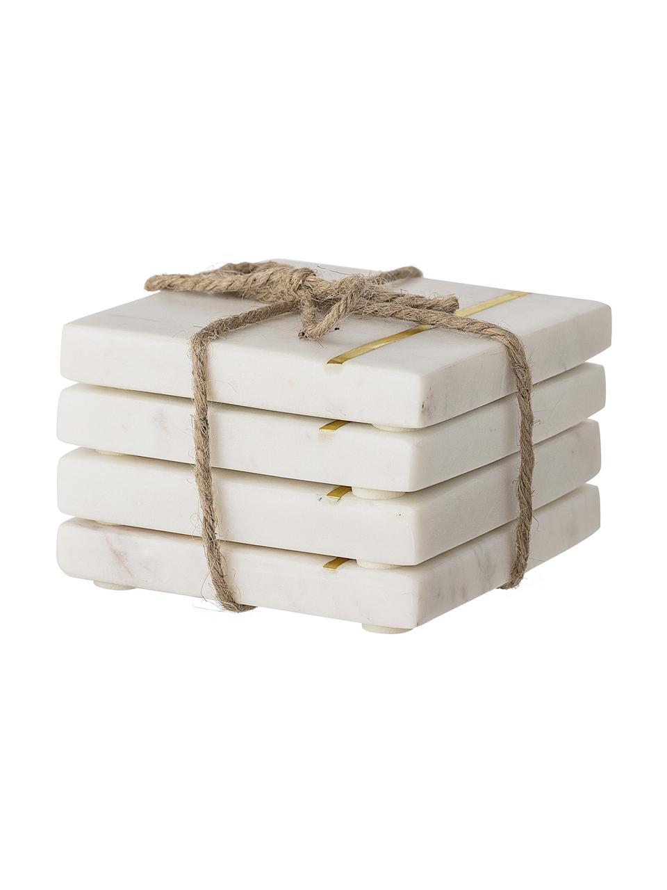 Sottobicchieri in marmo Tabea, 4 pz., Marmo, Bianco marmo, dorato, L 10 x P 10 cm