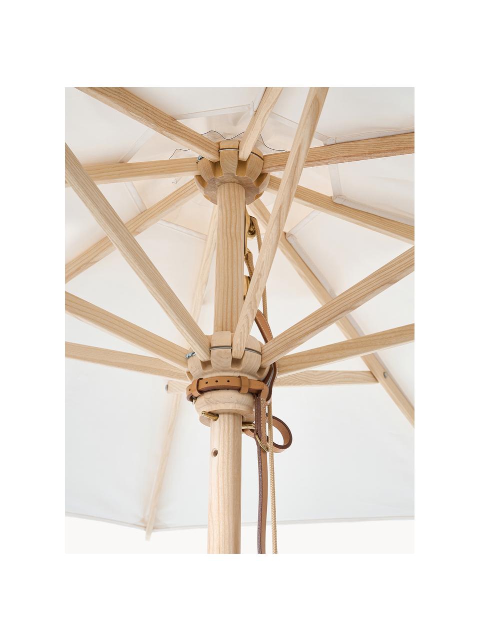 Handgemaakte parasol Klassieker met katrol, diverse maten, Crèmewit, helder hout, Ø 210 x H 251 cm