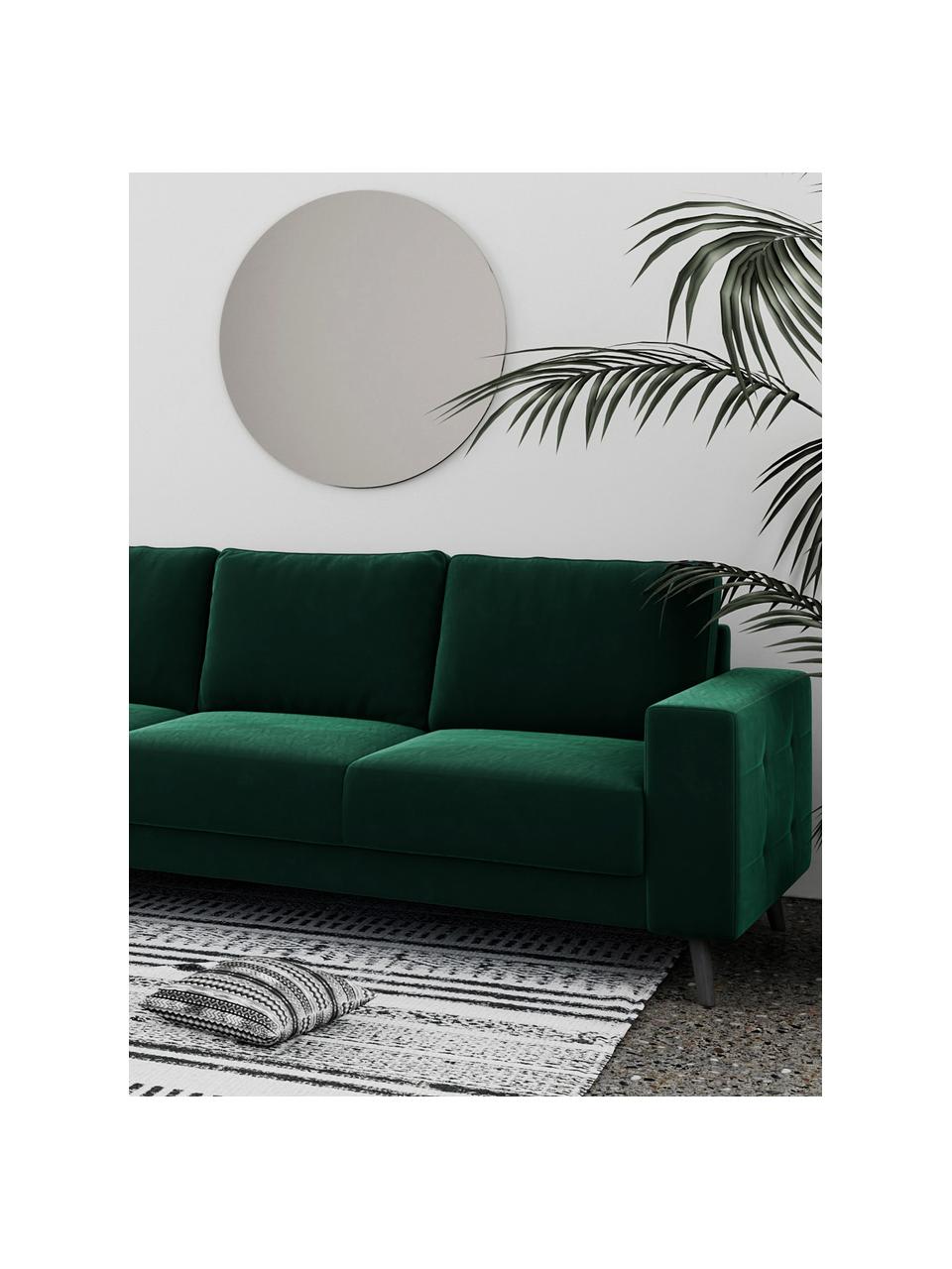 Divano 3 posti in tessuto verde scuro Fynn, Rivestimento: 100% poliestere con sensa, Struttura: legno duro, legno tenero,, Piedini: legno verniciato Il rives, Verde scuro, Larg. 233 x Prof. 86 cm