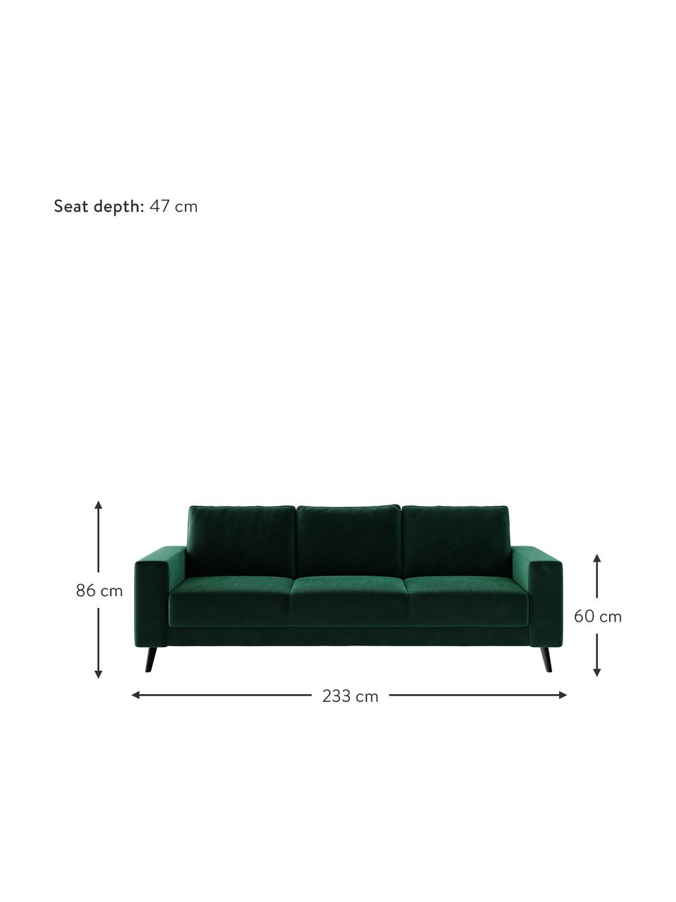 Divano 3 posti in tessuto verde scuro Fynn, Rivestimento: 100% poliestere con sensa, Struttura: legno duro, legno tenero,, Piedini: legno verniciato Il rives, Verde scuro, Larg. 233 x Prof. 86 cm