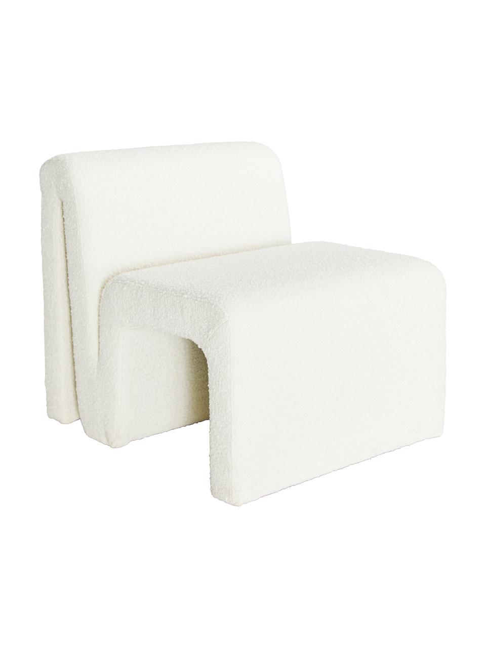 Fotel bouclé Odette, Tapicerka: 95% poliester (bouclé), 5, Stelaż: drewno sosnowe, sklejka, Biały bouclé, S 70 x G 76 cm