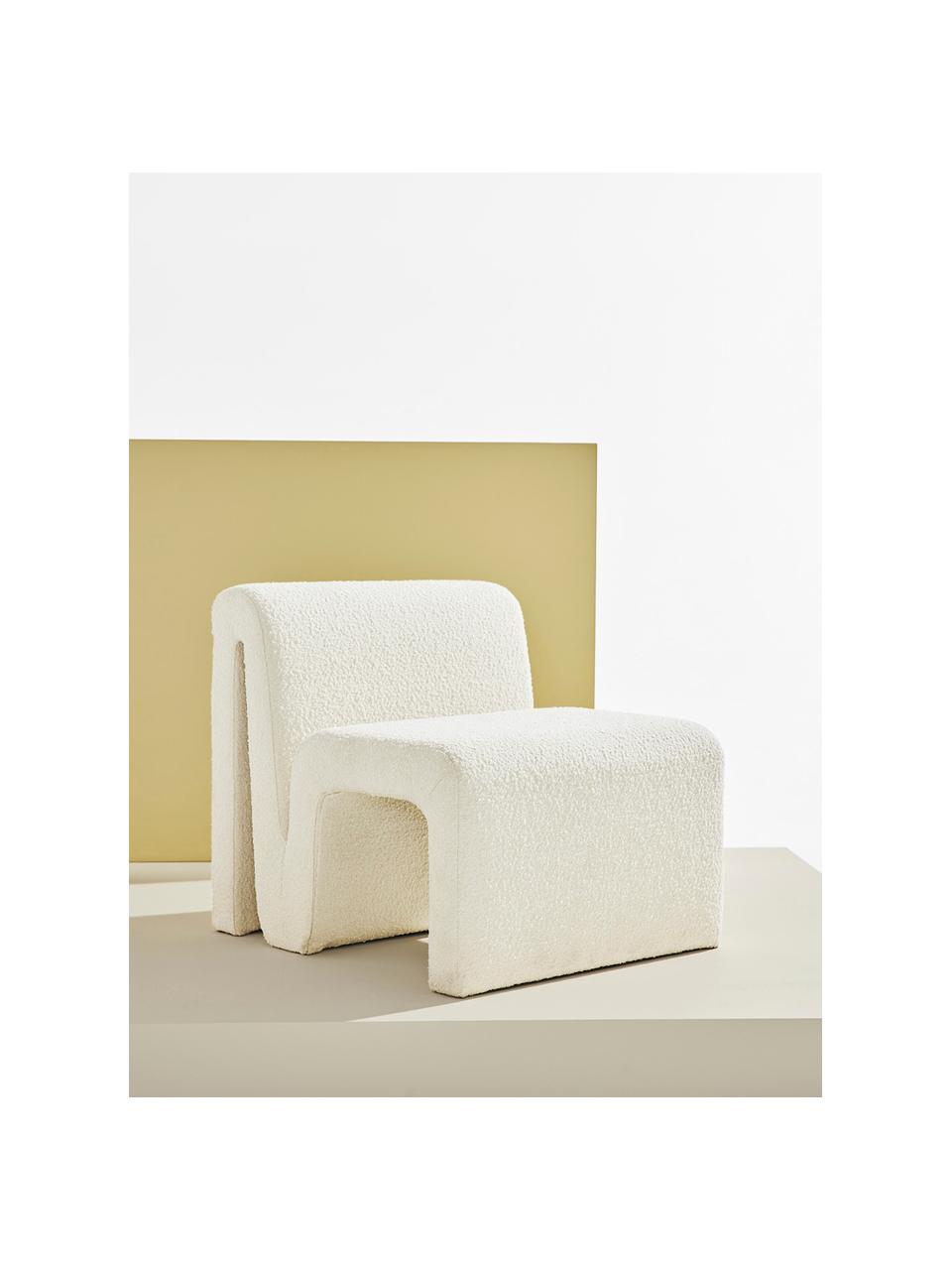 Sillón tapizado en tejido bouclé Odette, Tapizado: 95% poliéster (tejido bou, Estructura: madera de pino, madera co, Bouclé blanco Off White, An 70 x F 76 cm