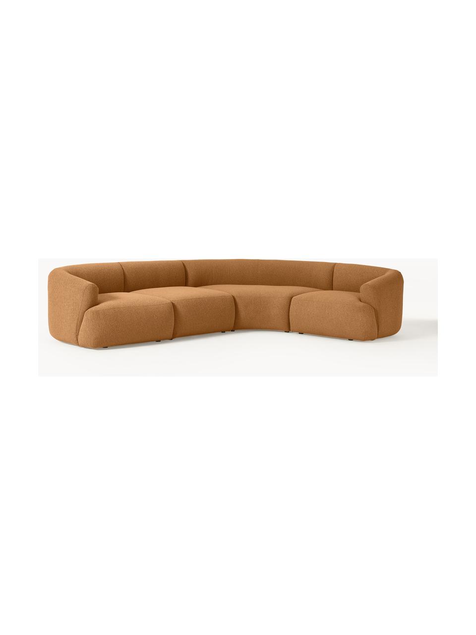 Narożna sofa modułowa bouclé Sofia (4-osobowa), Tapicerka: bouclé (100% poliester) D, Stelaż: drewno świerkowe z certyf, Nogi: tworzywo sztuczne, Jasnobrązowy bouclé, S 318 x G 298 cm