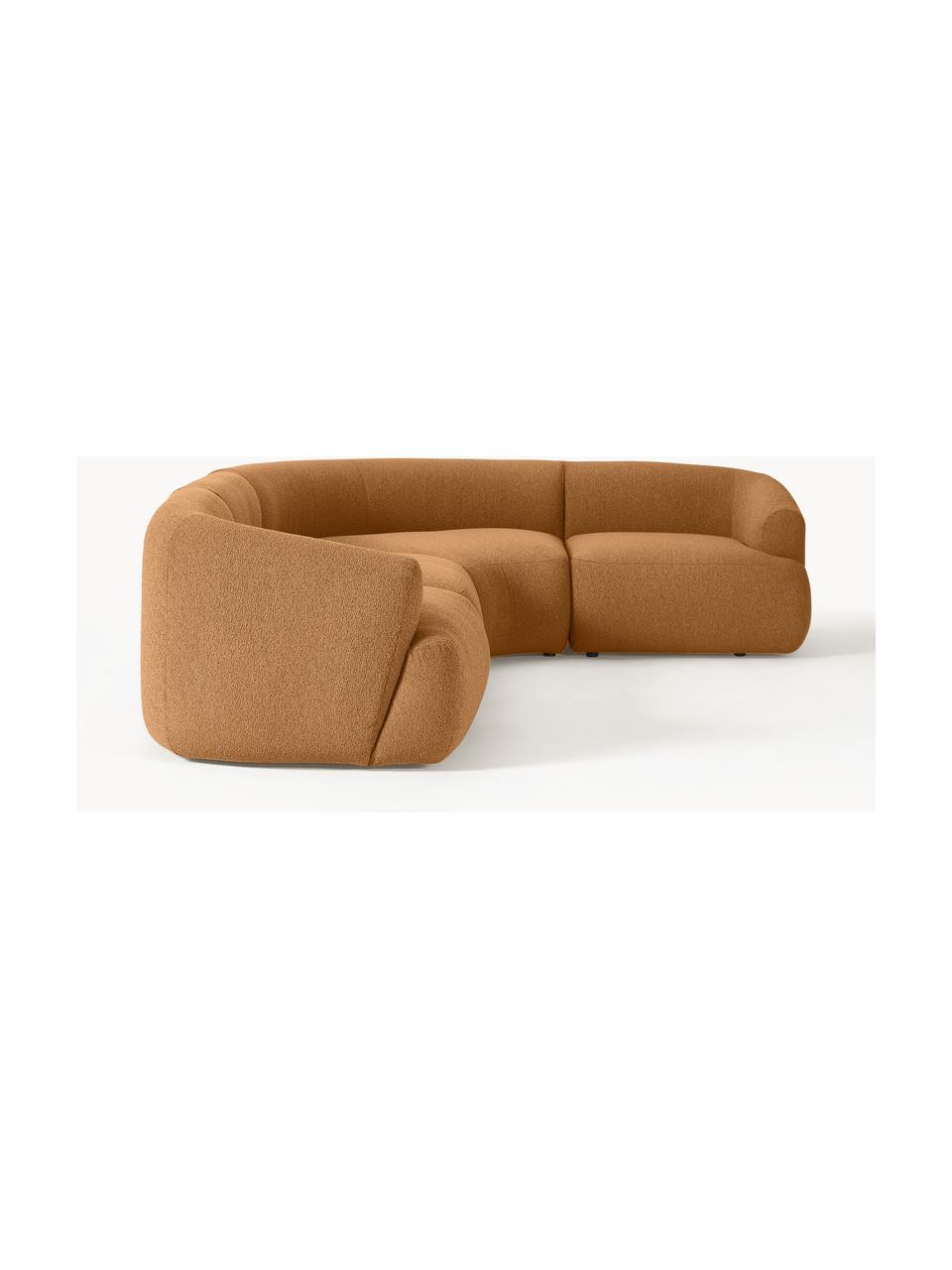 Narożna sofa modułowa bouclé Sofia (4-osobowa), Tapicerka: bouclé (100% poliester) D, Stelaż: drewno świerkowe z certyf, Nogi: tworzywo sztuczne, Jasnobrązowy bouclé, S 318 x G 298 cm