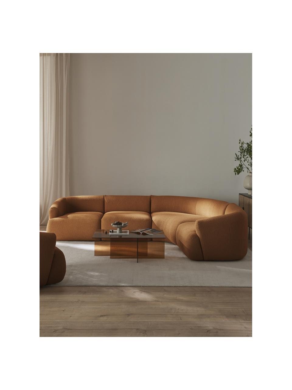 Narożna sofa modułowa bouclé Sofia (4-osobowa), Tapicerka: bouclé (100% poliester) D, Stelaż: drewno świerkowe z certyf, Nogi: tworzywo sztuczne, Jasnobrązowy bouclé, S 318 x G 298 cm