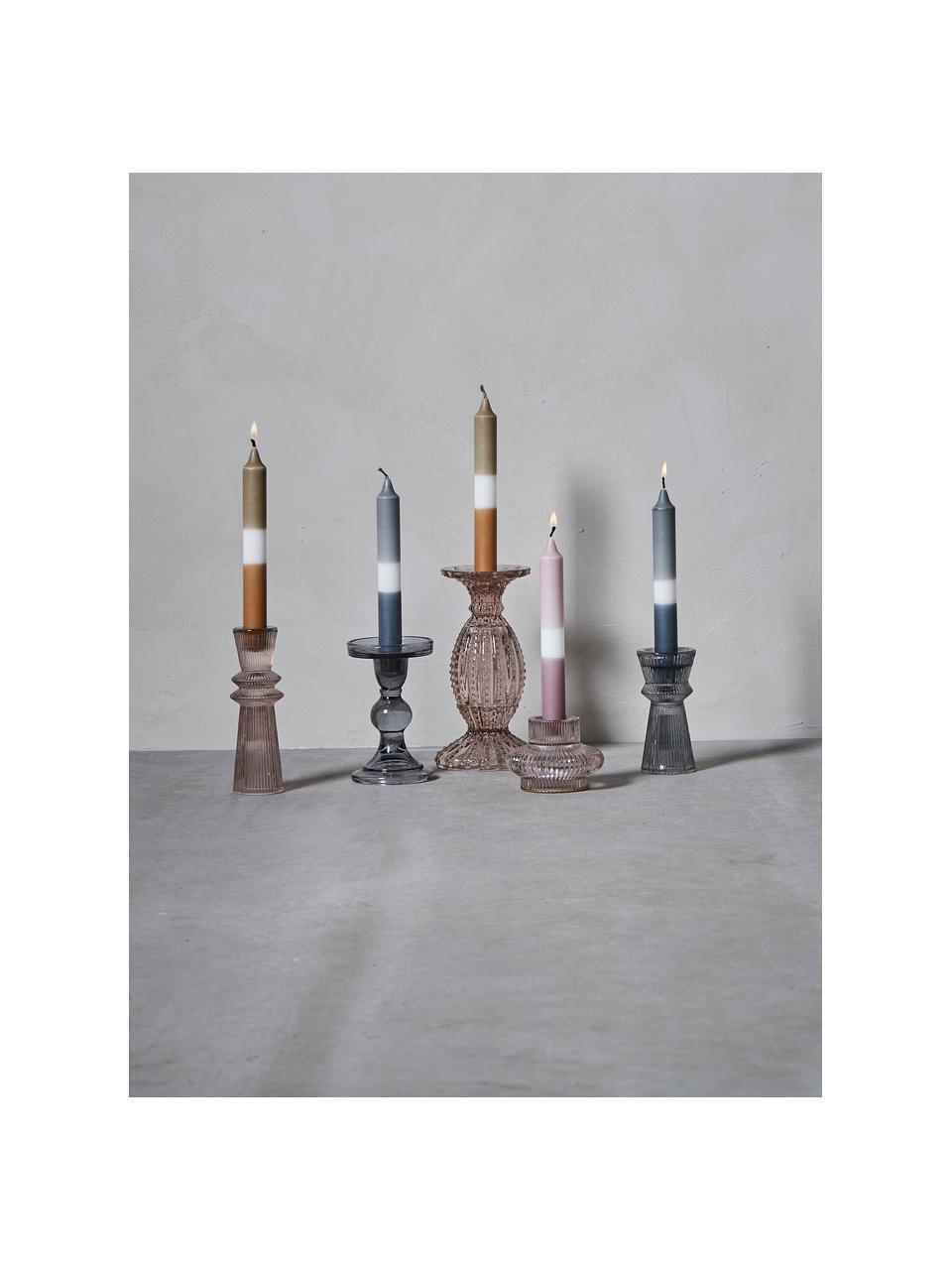 Velas cónicas Tone, 2 uds., Parafina, Gris, blanco, azul oscuro, Ø 2 x Al 19 cm