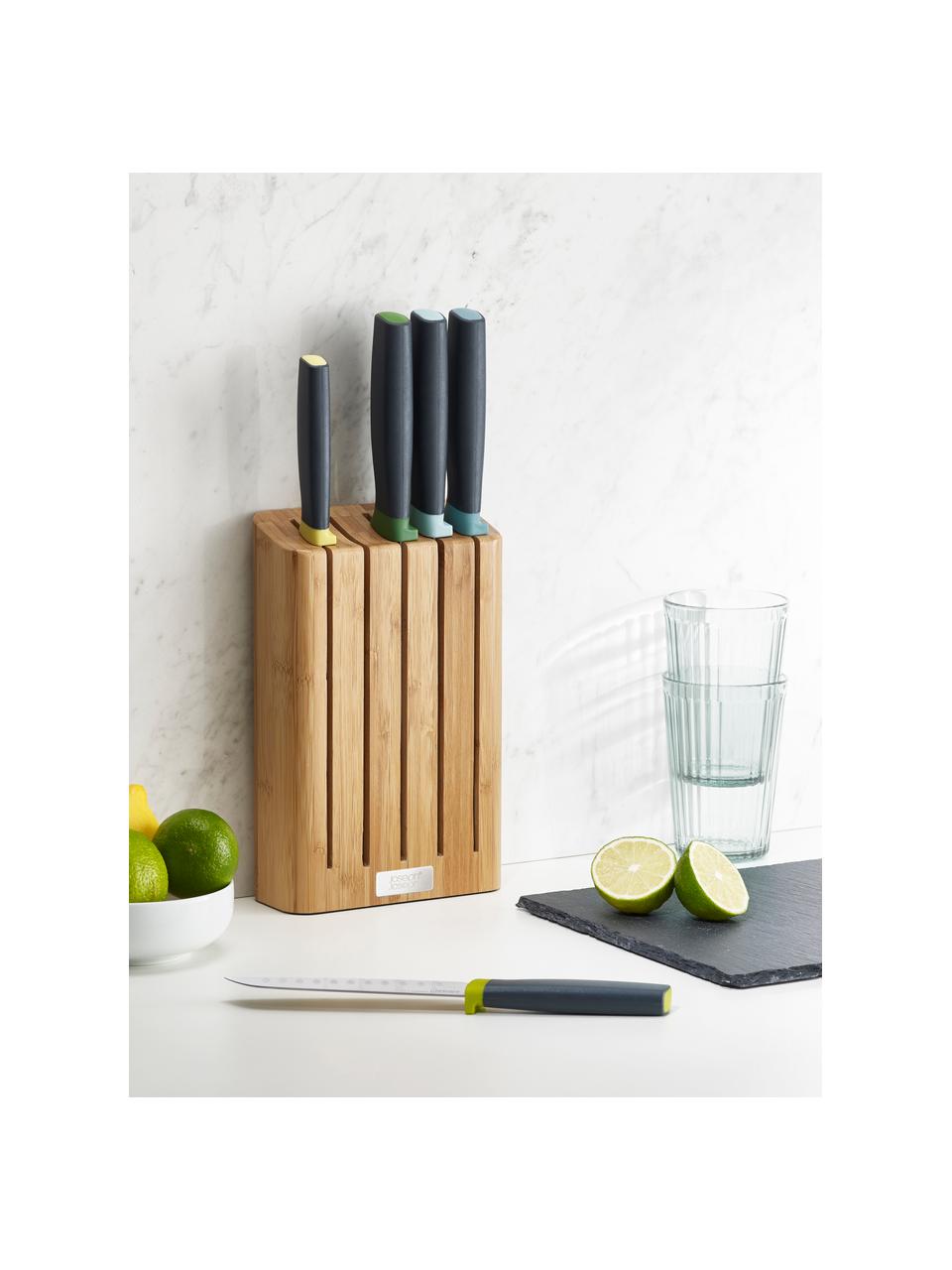 Messerblock Elevate Slim mit 5 Messern, Messer: Edelstahl, Griff: Polypropylen, Thermoplast, Hellbraun, Schwarz, Bunt, Verschiedene Größen