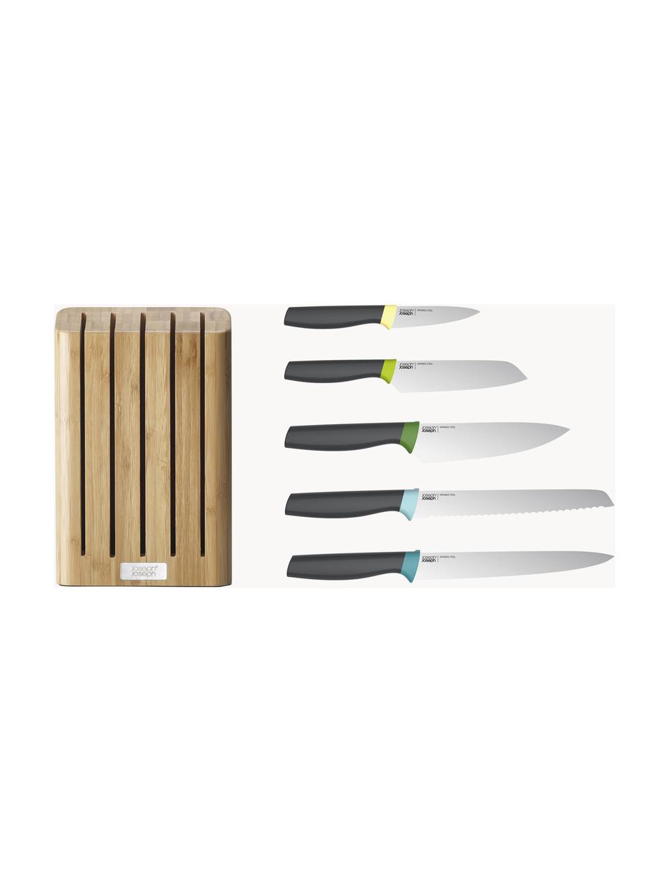 Messerblock Elevate Slim mit 5 Messern, Messer: Edelstahl, Griff: Polypropylen, Thermoplast, Beige, Schwarz, Verschiedene Größen