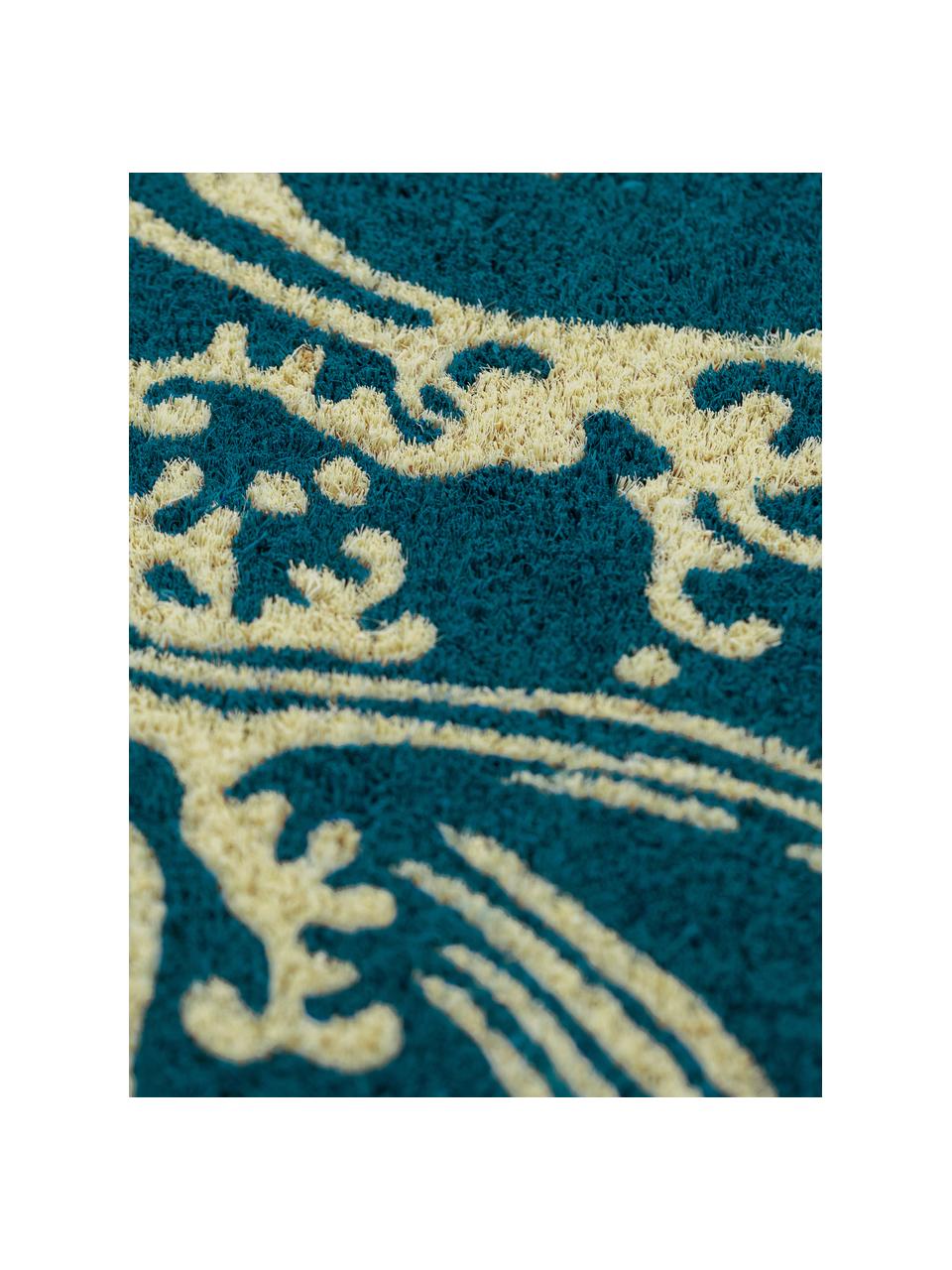 Rohožka Waves, Kokosové vlákna, Petrolejová, béžová, Š 45 x D 75 cm