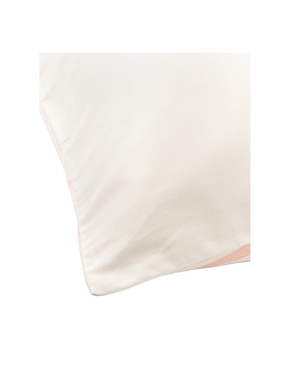 Taie d'oreiller à imprimé floral en satin de coton Marino, Beige, tons rouges, larg. 50 x long. 70 cm