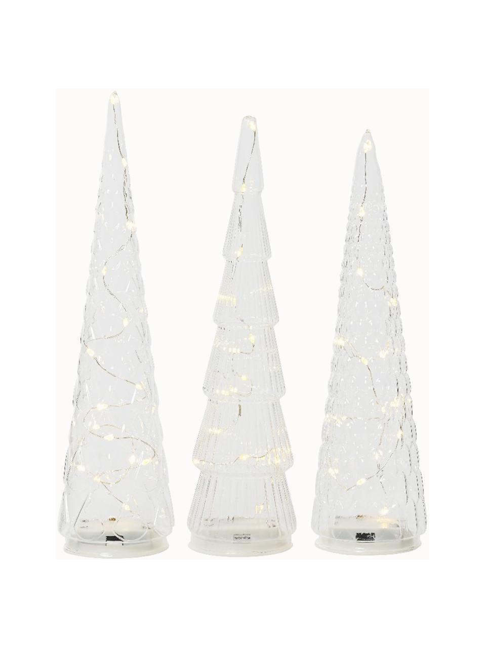 Set di 3 alberi di Natale LED a batteria con funzione timer Cristal, Vetro, Trasparente, Ø 9 x Alt. 35 cm