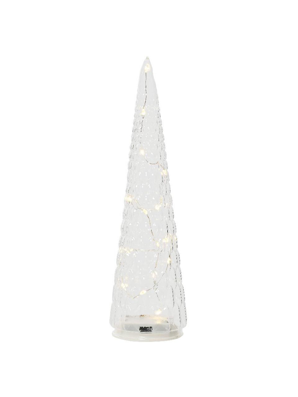 Sapins de Noël LED alimentés par piles avec fonction minuterie Cristal, 3 élém., Verre, Transparent, Ø 9 x haut. 35 cm