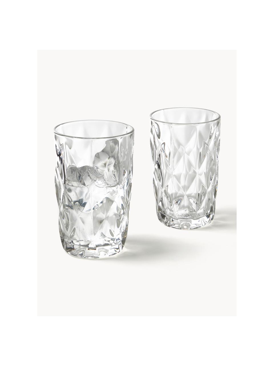 Longdrinkglazen Colorado met structuurpatroon, 4 stuks, Glas, Transparant, Ø 8 x H 13 cm, 310 ml
