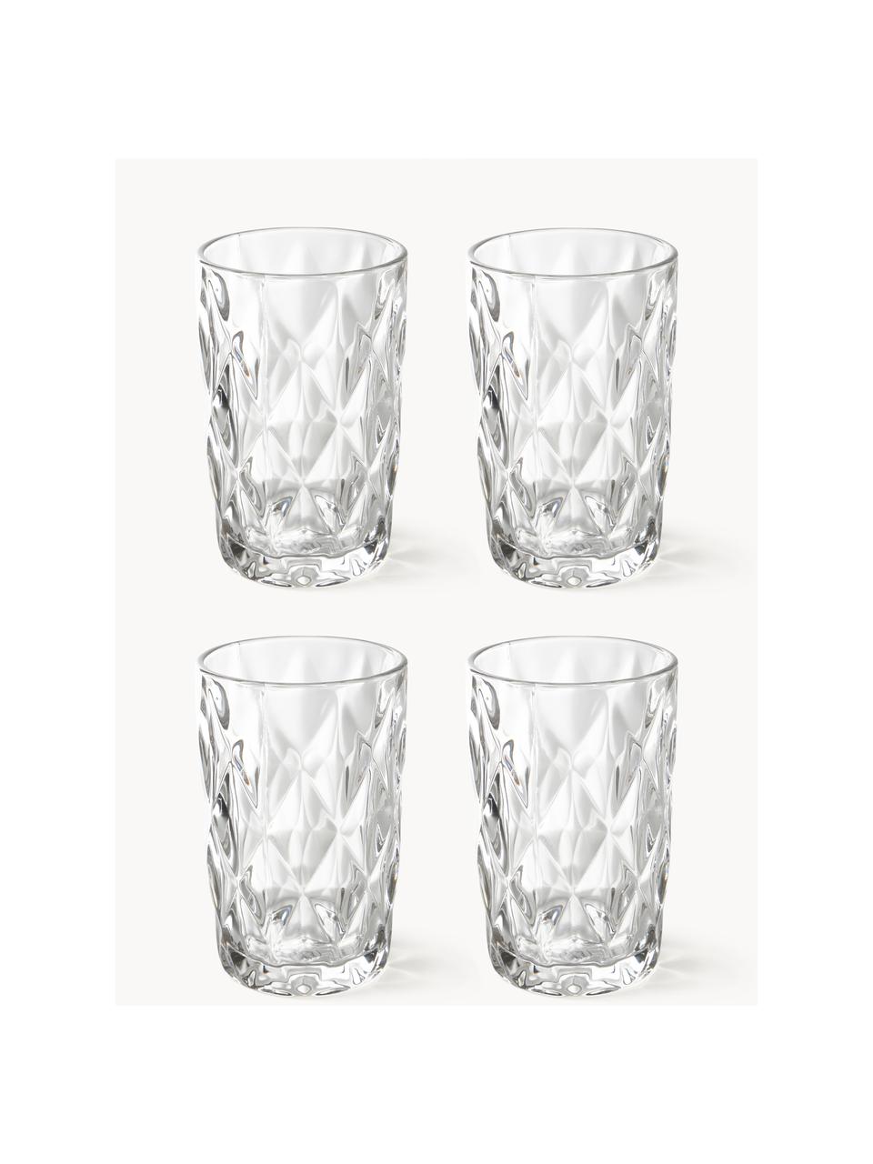 Vasos highball con relieves Colorado, 4 uds., Vidrio, Transparente, Ø 8 x Al 13 cm, 310 ml